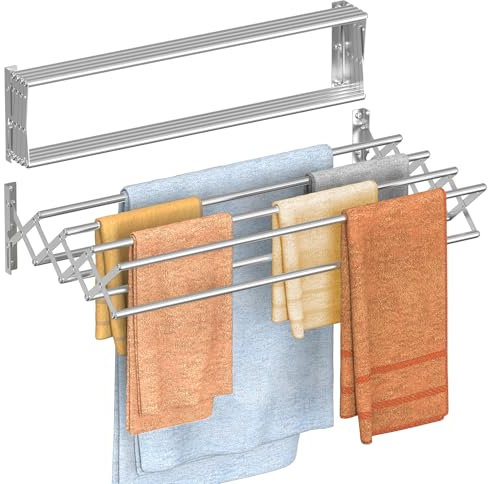 Innotic Etendoir Linge Mural Pliable, Séchoir à Linge Extension Gain de Place, Métal Sèche Linge pour Interieur et Extérieur, Balcon, Salle de Bain, 8 Barres de 80 cm