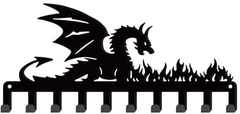 SUPERDANT Dragon Flame Key Hooks - 10 Hooks Metal Decorative Wall Mounted Entryway Key Holder - Dog Leash Hanger