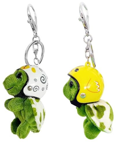 GXGM 2 Pièces Porte Clé Moto En Forme De Tortue,Pendentif Porte Clef Tortue,Décoration De Tortue De Dessin Animé Vert, Avce Casque Amovible, Porte Clef Moto En Forme De Tortue En Peluche(2Style)