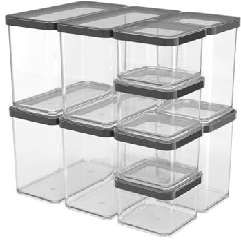 Rotho Loft 10er-Set Vorratsdosen mit Deckel verschiedene Größen, lebensmittelechter Kunststoff (PP) BPA-frei, transparent/schwarz