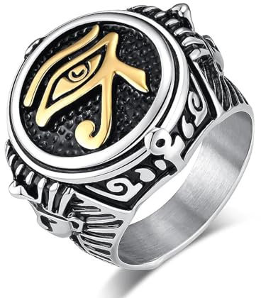 Hasdnker Ring Ringe Damen Bijouterie Herren Stil Auge des Horus Ring Punk Mysteriöse Alte Ägypten Pharao Text Symbol Herrenschmuck 9 Gold
