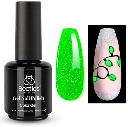 Beetles UV Gel Nagellack Leuchten - 15 ml Leuchtet im Dunkeln Grünes Herbst Winter Nagellack LED-Nagellampe Ablösbarer Gellack Nagelgel Set für Anfänger Nail Art DIY