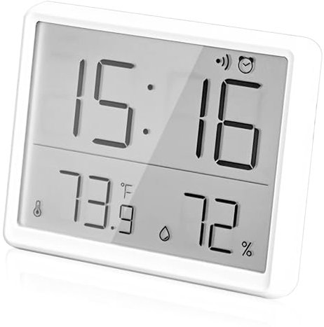 WIYETY Digitaler Wecker mit Temperatur Luftfeuchtigkeit LCD Wecker Digital mit Magnetische Ansaugung Multifunktional Klein Reisewecker Digital Uhr Batteriebetrieben, 12/24 Stunden ℃/℉, Weiß