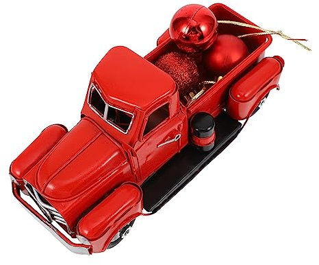 HAWILLOSCH 1stück Rote Vintage Pickup Truck Deko Aus Metall Für Weihnachten Retro Auto Modell Mit Detailverarbeitung Für Festliche Dekoration Und