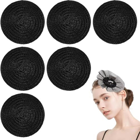 FINGERINSPIRE 6 mini sombreros de paja base negro tocado base para sombreros con pinzas de hierro 9,8 cm pequeños sombreros de paja platillos base de Hatinat redondo sombrero de paja base para