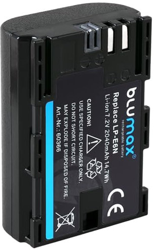 blumax Akku Ersatz für Canon LP-E6N |- 2040mAh -| LP-E6NH LP-E6 für Canon EOS-R EOS R Ra R5 R6 II R7-5D Mark II III IV - 6D 7D 80D 90D - XC15