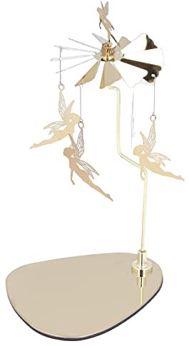 Drehender Kerzenhalter, Karussell Kerzendreher mit Tablett, Drehbarer Teelicht Aromatherapie Windspiel Kerzenhalter aus Edelstahl für die Heimdekoration (Golden Little Fairy (Cup Without Candle))