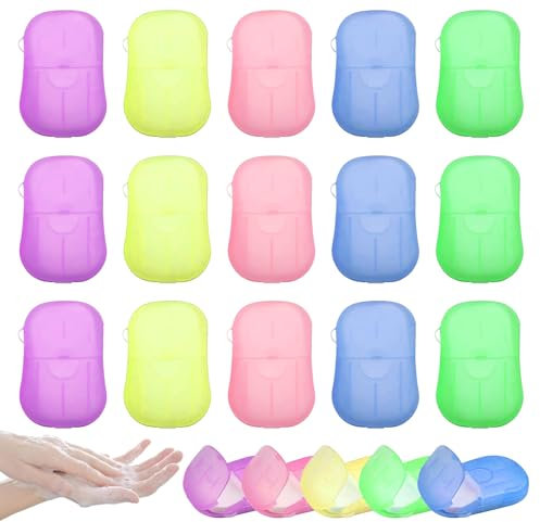 300 Stück Seifenblätter Einweg Papier Seife,15 Boxen Reisen SeifenbläTter Blätter,Tragbare Mini Seifenblättchen für Unterwegs Reisen Camping zum Waschen im Freien, 20 Blatt pro Karton