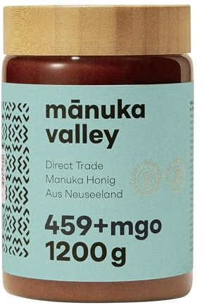 MANUKA VALLEY – Manuka Honig mit 459+ MGO im Glas. 1.200 g. Laborgeprüft und zertifiziert – 100 % natürlicher Manuka-Honig aus Neuseeland. Cremig, zart und mit subtiler, erdiger Note