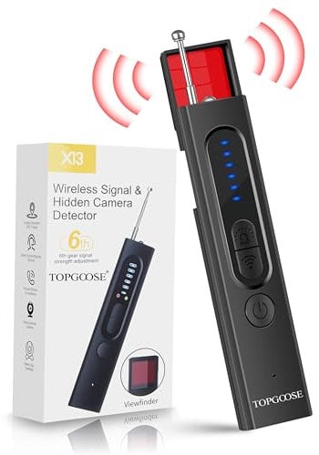 TOPGOOSE Hidden Camera Detectors, Camera Detector with 5 Levels Sensitivity 4 Modes, Portable Mini Design Spy Camera Detector for Hotel Bathroom Office Car Travel, 30H Working Time