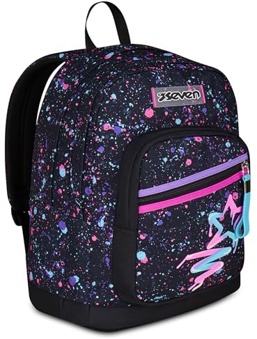 Seven Zaino New Fit, Doppio Scomparto, Tasca Porta Borraccia, Scuola e Tempo Libero, Universe Spots, Bambine e Ragazze, viola scuro