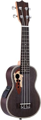 Mini-Ukulele mit 15 Bünden, 53,3 cm, 4 Saiten, mit integriertem EQ-Tonabnehmer, Sopran-Musikinstrument, für Anfänger (Holzfarbe)