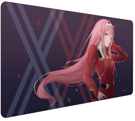 Zero Two Anime Mauspad,Darling In The Franxx Gaming Mauspad,Groß Mousepad XXL 900 x 400 mm,rutschfeste Gummiunterseite genähte Kanten,für PC, Großer Erweiterter Schreibtisch Schutz Für Home Office.