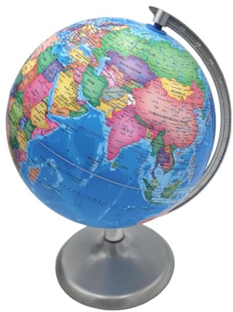 LED Globus mit USB-Beleuchtung von BURI | Weltkugel mit 4 LEDs & neutralweißem Licht | 19 cm Durchmesser, 28 cm hoch | Dekoleuchte & Lernhilfe mit polnischer Beschriftung für jedes Zimmer