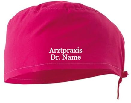 Schnoschi OP Haube Bestickt mit Namen oder Wunschtext, Kopfbedeckung Stoff, medizinisch für Kranken-/Altenpflege, Medizinische Arbeits-/Berufsbekleidung, Arzt, Schwester, viele Farben (Pink)