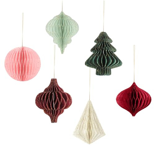 Omnikryp 6 Stück Weihnachten Dekorationen, Weihnachtsdekoration, Christmas Tree Decoration, Papierwaben Weihnachtsschmuck, Weihnachtsbaum Rock Papier für Weihnachtsbaum, Silvester, Heimdekoration