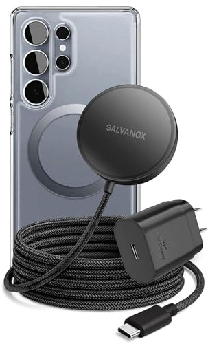 Caricatore Wireless Magnetico per Samsung Galaxy Compatibile MagSafe, Ricarica Rapida con Alimentatore PPS e Cavo USB-C Intrecciato 6FT – per Galaxy S26, S25 Ultra, S24, S23 Plus