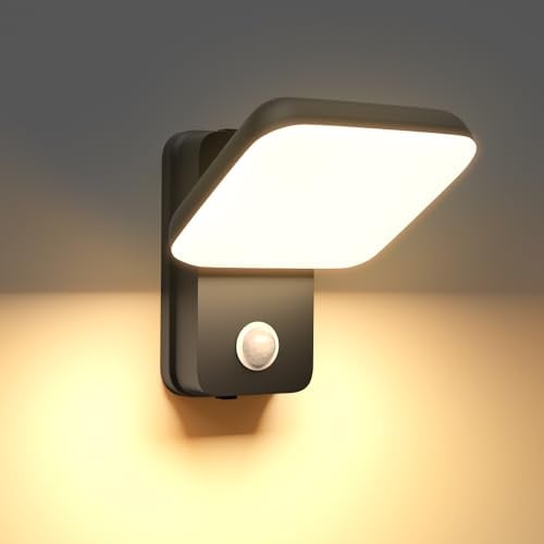 JVURICE Außenwandleuchte mit Bewegungsmelder Aluminiumlegierung | 350° Drehbare , IP65 Wasserdicht Wandlampe als Außenlampe für Haus, Garten, Terrasse, Garage, Einfache Installation