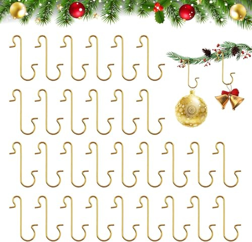 ALUNME 150 Pcs Christmas Ornament Hooks for Christmas Trees,Metal Wire Christmass Trees Hooks - Xmas Ornament Hangers for Tree Decoration (150 pcs Golden)
