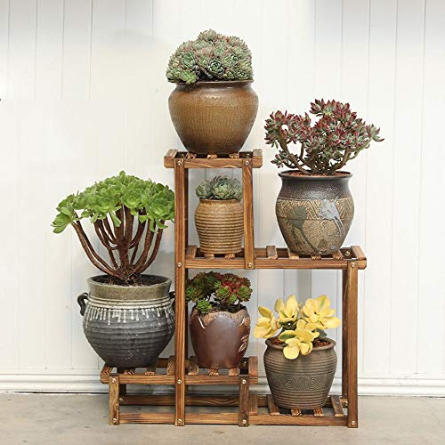 ASerZenith Indoor Outdoor Plant Rack Multi-Tier Wood Planter Rack Flower Pots Holder Windmill Flower Storage Rack For Garden For Patio Balcony Garden(Brown-99.5X25X91Cm)