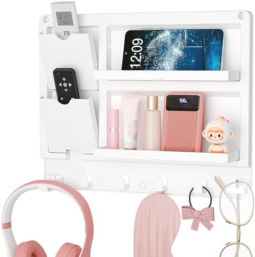 Lifewit Kunststoff Klebend Nachttisch Regal für Handy Brillen Kabel, Weiß | 2 Montagemethoden mit Kleben oder Schrauben, Wandregal für Fernbedienung Kopfhörer Schlüssel Figur in Studentenwohnheim Büro