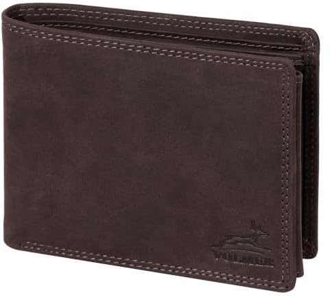 Fa.Volmer ® Leder Geldbörse Herren - extra-stabile Doppelnaht - 9 Fächer für Kreditkarten - Querformat - VO11 (04 Hunter Grau)