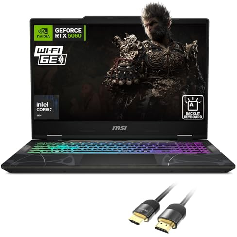 msi Cyborg 15.6 inch FHD 144Hz Gaming Laptop, Intel Core 7 240H, NVIDIA GeForce RTX 5060, 64GB RAM, 2TB SSD, WiFi 6E, RGB Backlit Keyboard, PDG HDMI Cable, US Version KB, Windows 11