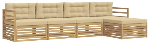 vidaXL Outdoor-Sofagarnitur mit Kissen 5 pcs Weiß und Beige Polyester, Garten, modernes Outdoor-Sofa, Sitzgruppe für die Terrasse, gemütliche Loungemöbel