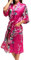 Kimono Chemise de Nuit Longue Femme Imprimé Soie Artificielle - Peignoir de Bain Femme pour Eté Automne - Rouge Rosé - Taille 2XL