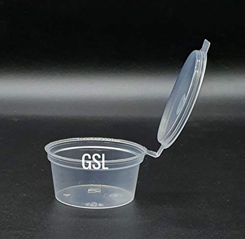 GSL 50 x Hinged Lid Plastic Round Food Grade Storage Containers 30ml 1oz