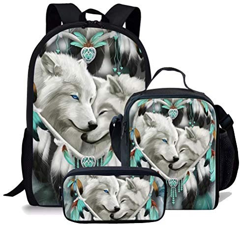 chaqlin Rucksack für Kinder, Jungen, Mädchen, Teenager, langlebig, 43,2 cm, Schulbüchertaschen, Wolfsdruck, Tierwolf, 14 (3 Stück), Einheitsgröße, Rucksack Rucksäcke