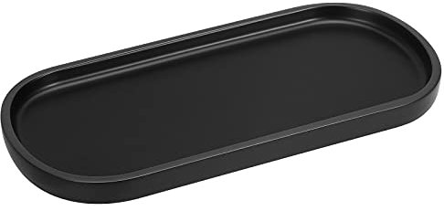 Luxspire Oval Tablett, Harz Schmuckaufbewahrung Kosmetisch Organizer Vanity Servierbrett Ablagefach Schale Deko Platte für Schmuckstücke Shampoo Lippenstift Kerzen, Bad Kleine Pflanze - Schwarz