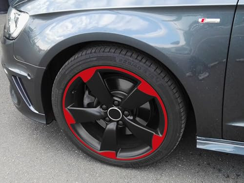 SB CarDesign 7,5-8x18 Zoll Felgen-Aufkleber passend für Audi A1 A3 A4 ROTOR Felgen (Rot)