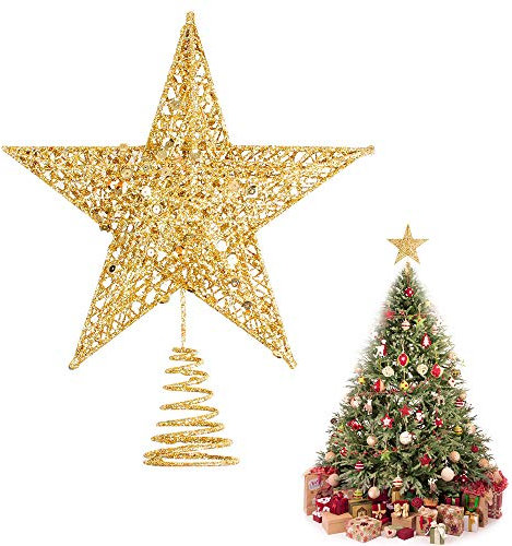 Dadabig 1 Stück Weihnachtsbaum Topper Star Christbaumspitze Stern Weihnachtsbaum Spitze Baumspitze Stern Christbaumschmuck Glitzernde Baum Ornament Tannenbaum Stern Weihnachtsfeier Decoartion (Gold)