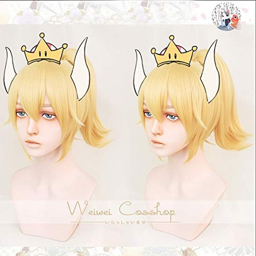 Prinzessin Bowsette Cosplay Perücke Golden Super Mario Pfirsich Koopa Bowser Rollenspiel Adult Synthetic Hair + Perücke Cap