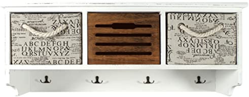 Kobolo Wandgarderobe Garderobenregal Garderobe Wandregal - Holz - Vintage Look - Innenbereich Flur - weiß braun - rechteckig - 80x24x32 cm