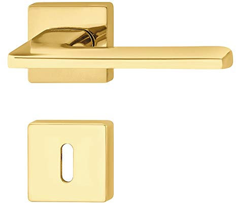 Gedotec Design Türdrücker-Garnitur Innentüren Drückergarnitur Messing poliert - LDH 3350 | Türgriff Zimmertür auf Tür-Rosette | BB - Buntbart | 1 Set - Moderne Türbeschläge Gold-Optik mit Schrauben