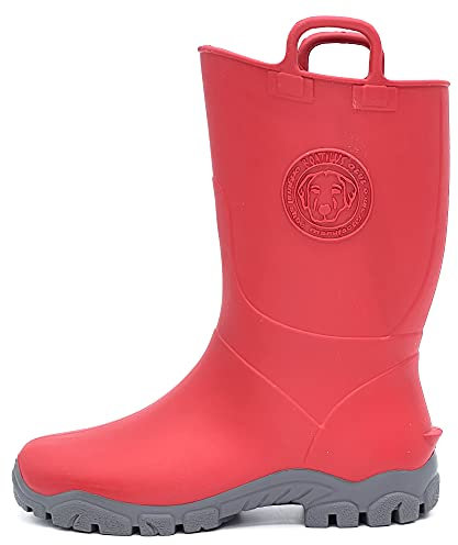 Boatilus Ducky Megol Stivali Antipioggia Bambini, Galosce, Stivali da Giardino - 100% Impermeabili, in Gomma Profumata, antiscivolo - Rosso/Grigio - Taglia 30/31
