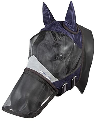 Pfiff 102947 Fly Protection Fliegenmaske mit UV-Schutz, Nasenschutz Blau, Full