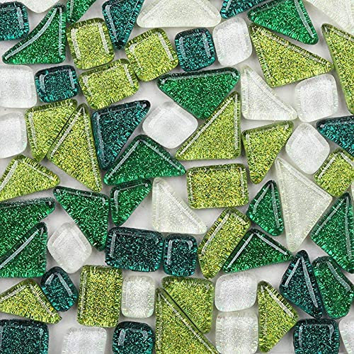 Tessere Mosaico Piastrelle Mosaico Vetro, Colore Misto Irregolari Pezzi di Vetro,Tessere per Mosaico Piastrelle Assortite per Lavori Artigianali,Decorazioni,200g(Lime)