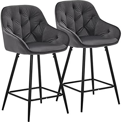 CLIPOP Barhocker 2er Set Samt Barsessel Küchenhocker mit Armlehne und Fußstütze, hohe Rückenlehne Frühstücksbarhocker für Zuhause, Küche (Grau, 55 x 53 x 97 cm)