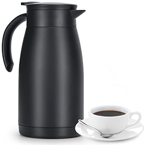 Olerd 1L Isolierkanne, Edelstahl Thermoskanne, doppelwandige Vakuum Kaffeekanne Teekanne, Thermoskanne für Kaffee, Tee, Wasser, Getränk(Schwarz)
