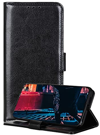 BRAND SET Hüllen für Oppo A16E Leder Handyhülle Kunstleder Flip Case mit Sicherer Magnetverschlussverriegelung und Stent-Funktion Schutzhülle für Oppo A16E-Schwarz