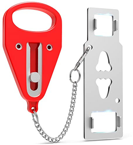 Portable Door Lock Security 1-Pack Hotel Door Lock Latch for Apartment Door Security Lock, Airbnb, College Dorm Lock, Hotel, School – Additional Home Safety Lock for Front Door(Red)