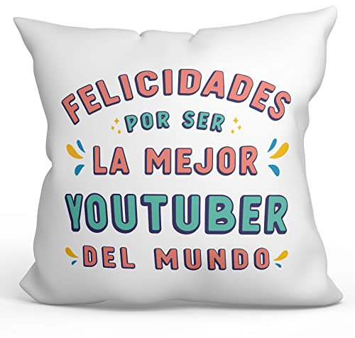 Mugffins Kissen mit Füllung mit Spruch für YOUTUBERIN - Auf Spanisch - Felicidades por Ser EL Mejor - 40 x 40 cm - originelles und lustiges Geschenk Mitarbeiter