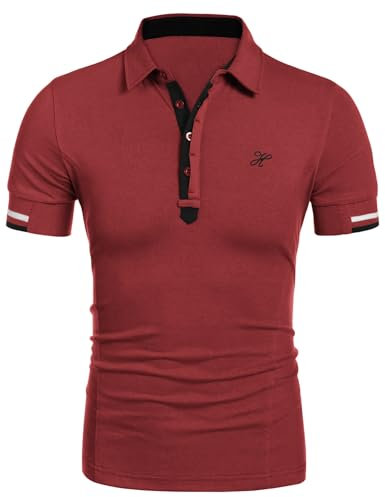 COOFANDY Polo Shirts for Men UK Adult Slim Fit Summer Golf T-Shirts Tennis Tops Casual Sports Poloshirts WineRed L