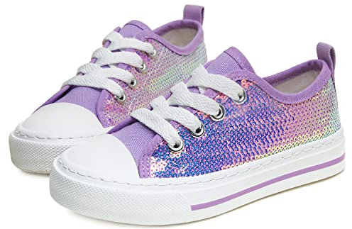 Toandon Turnschuhe aus Segeltuch mit glitzernden Pailletten für Kleinkinder, Lila Pailletten., 20.5 cm