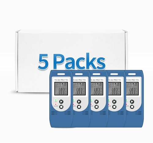5-Pack ThermElc TE-02 Pro TH Temperatur und Feuchtigkeit Logger, Temperatur Datenlogger, Datalogger Automatische CSV/PDF-Erstellung, Vergleich Mehrerer Geräte für die Temperaturmessung in Kühlräumen