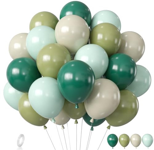 Grün Luftballons, 60Pcs Salbei Grün Luftballons, Dunkelgrüne Maca Grün und Weiß Latex Ballons, Grün Luftballons für Jungen Mädchen Babyparty Geburtstag für Dinosaurier Safari Thema Party Dekorationen