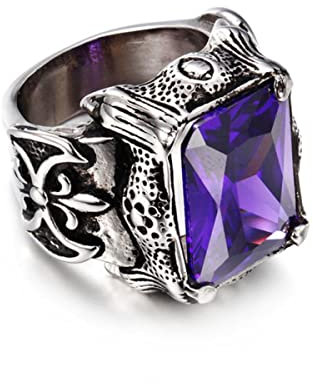 YAHOYA Bague Rétro pour Homme Gothique Acier Inoxydable Bague Bleu Violet Rouge Clair Rouge Noir Big Stone Vintage Punk Bague